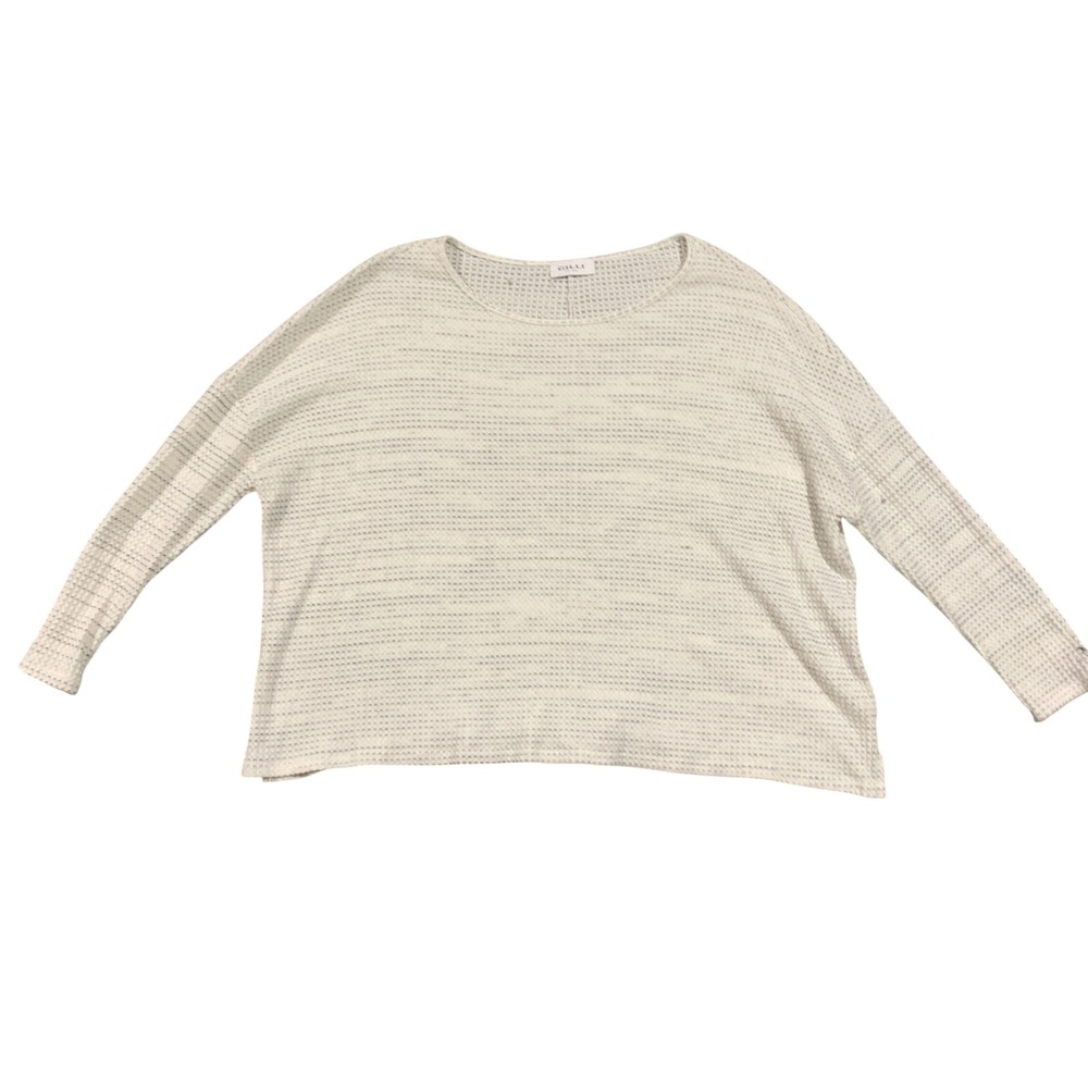 Gilli Womens Large White Gray Waffle Knit Long Sleeve Boxy Top AT1107-4 USA Made